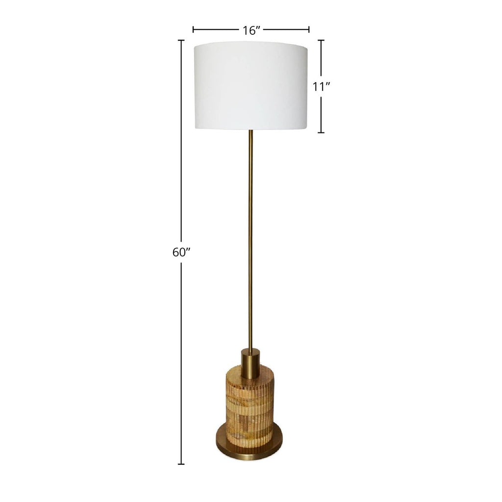 Lampadaire de 60 pouces en bois et fer finition laiton avec abat-jour en coton