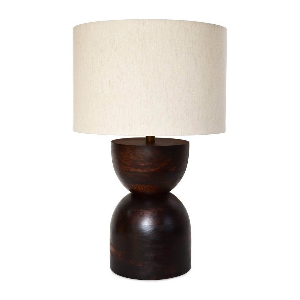 26-Inch Dark Brown Mango Wood Table Lamp with Cotton Shade