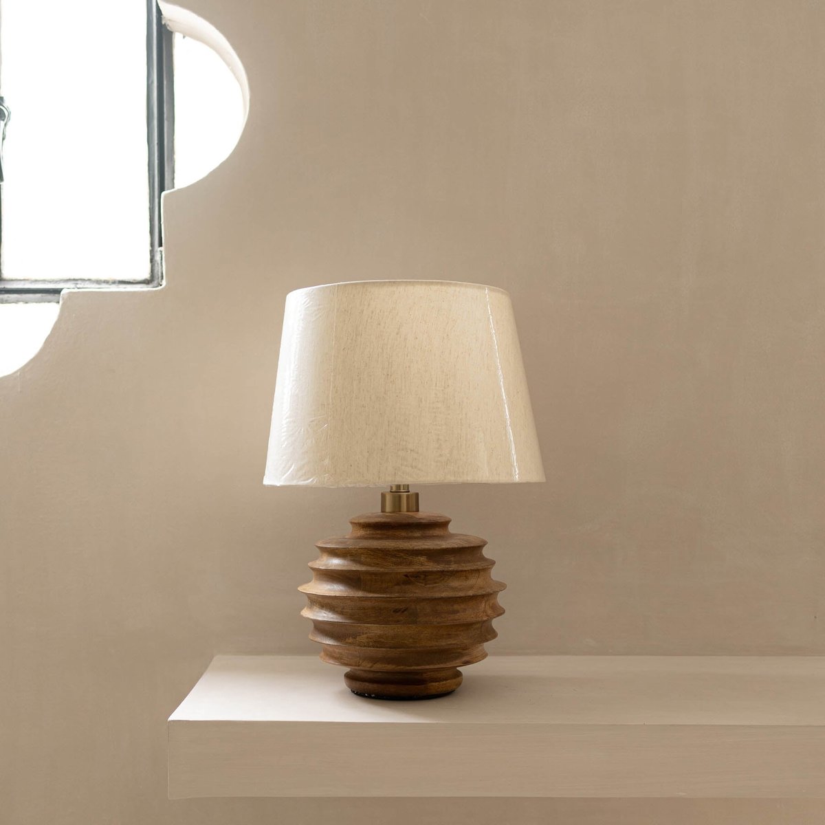 24-Inch Natural Mango Wood Table Lamp with Cotton Shade
