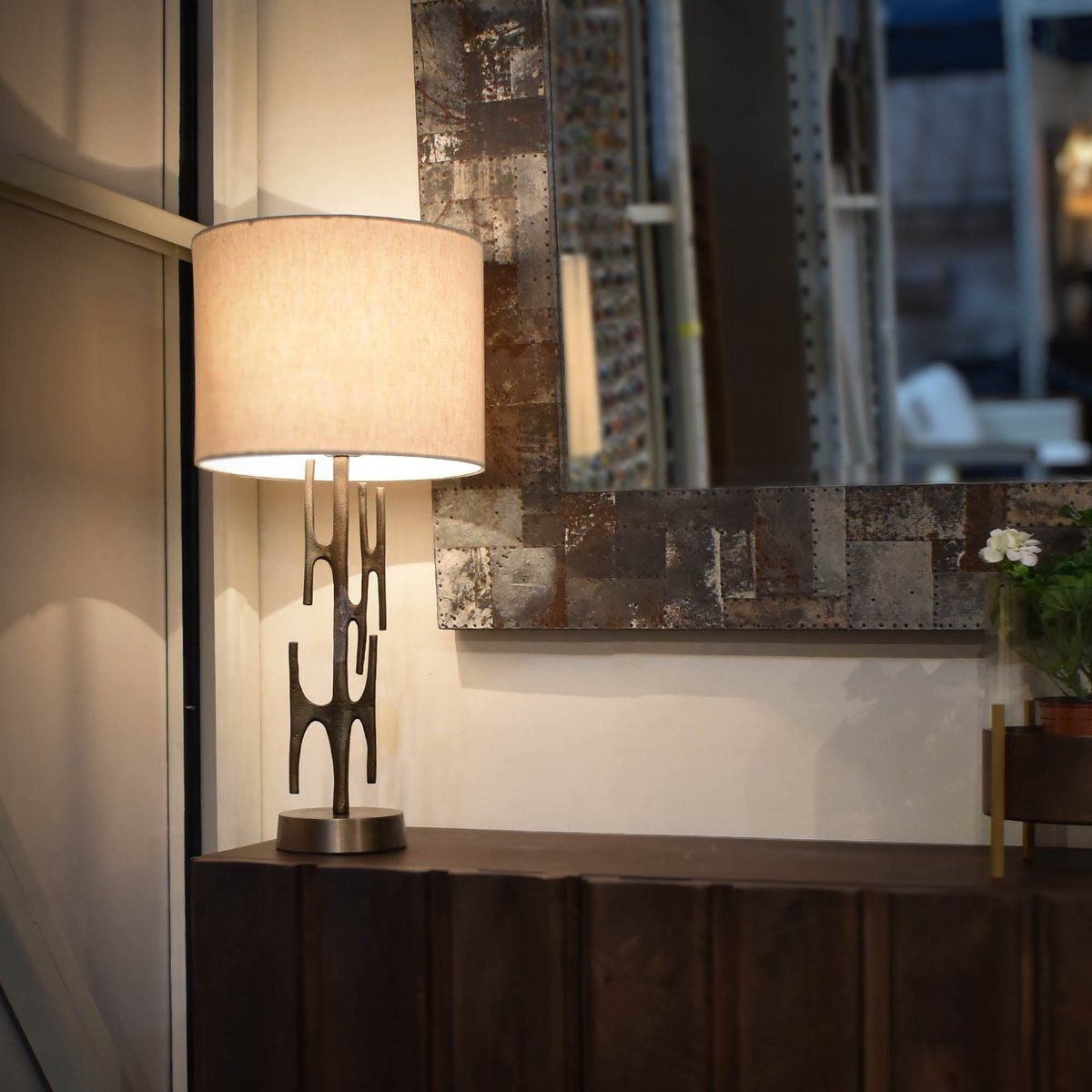27-Inch Gold-Finish Iron Table Lamp with Cotton Shade
