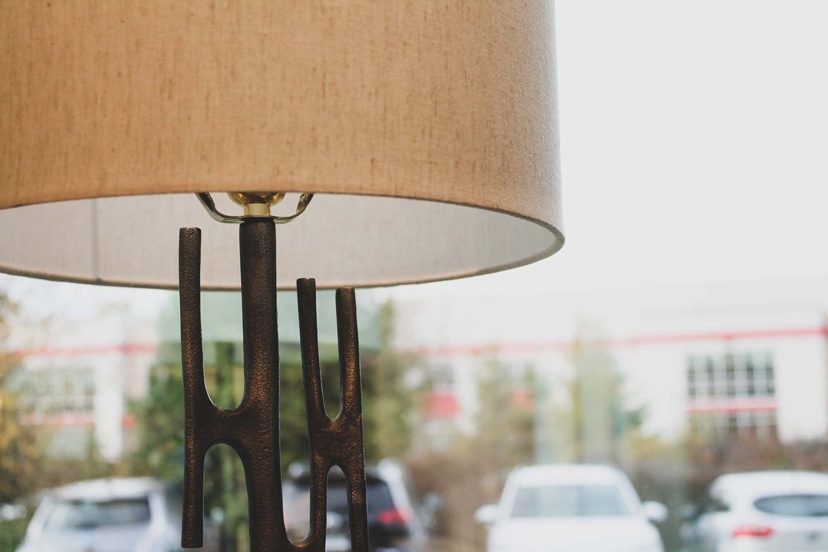 27-Inch Gold-Finish Iron Table Lamp with Cotton Shade