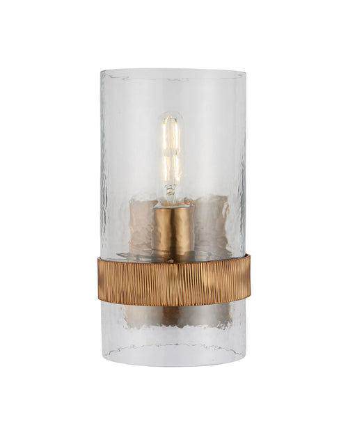12-Inch Hammered Glass Wall Sconce with Brass-Finish Band