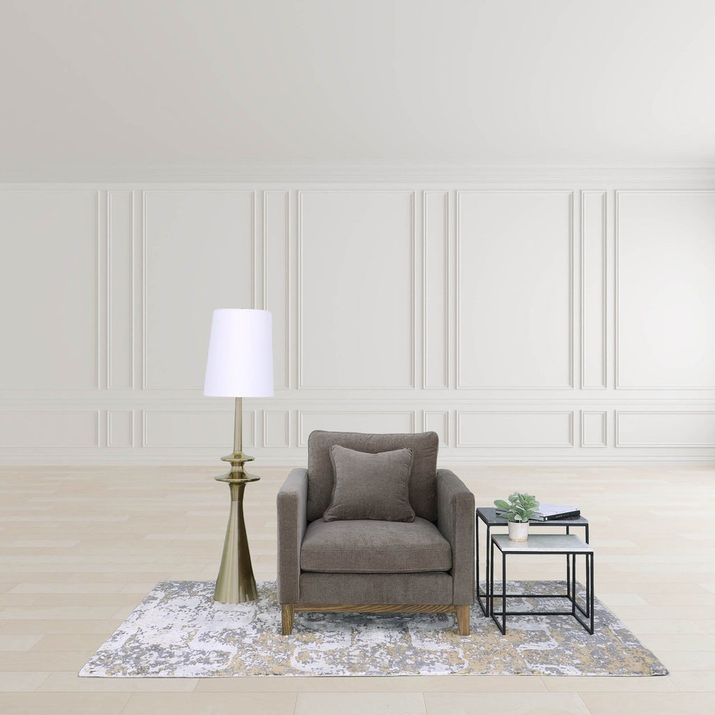 Lampadaire de 58.5 pouces en aluminium finition or avec abat-jour en lin