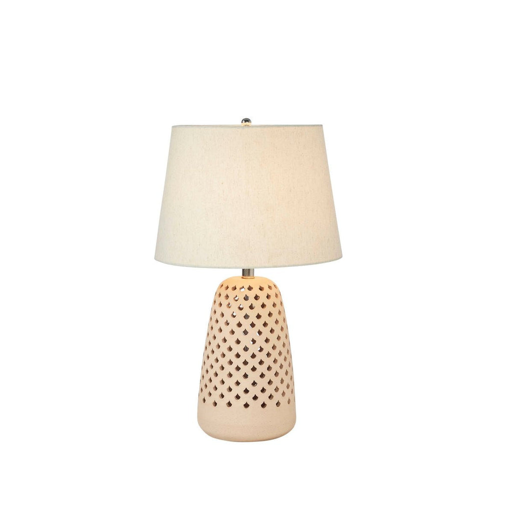 Lampe de table en céramique brun clair de 24 pouces avec abat-jour en lin