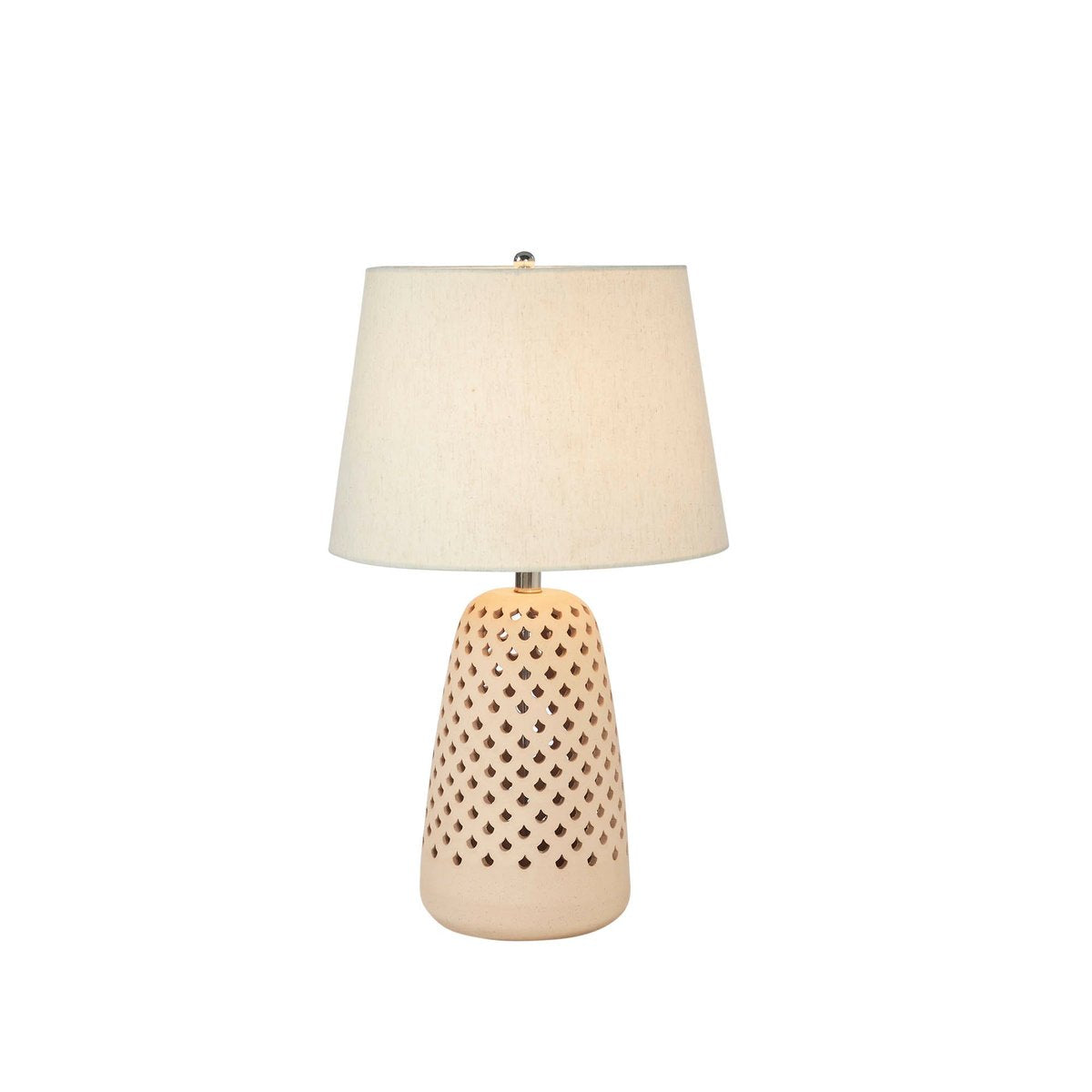 Lampe de table en céramique brun clair de 24 pouces avec abat-jour en lin