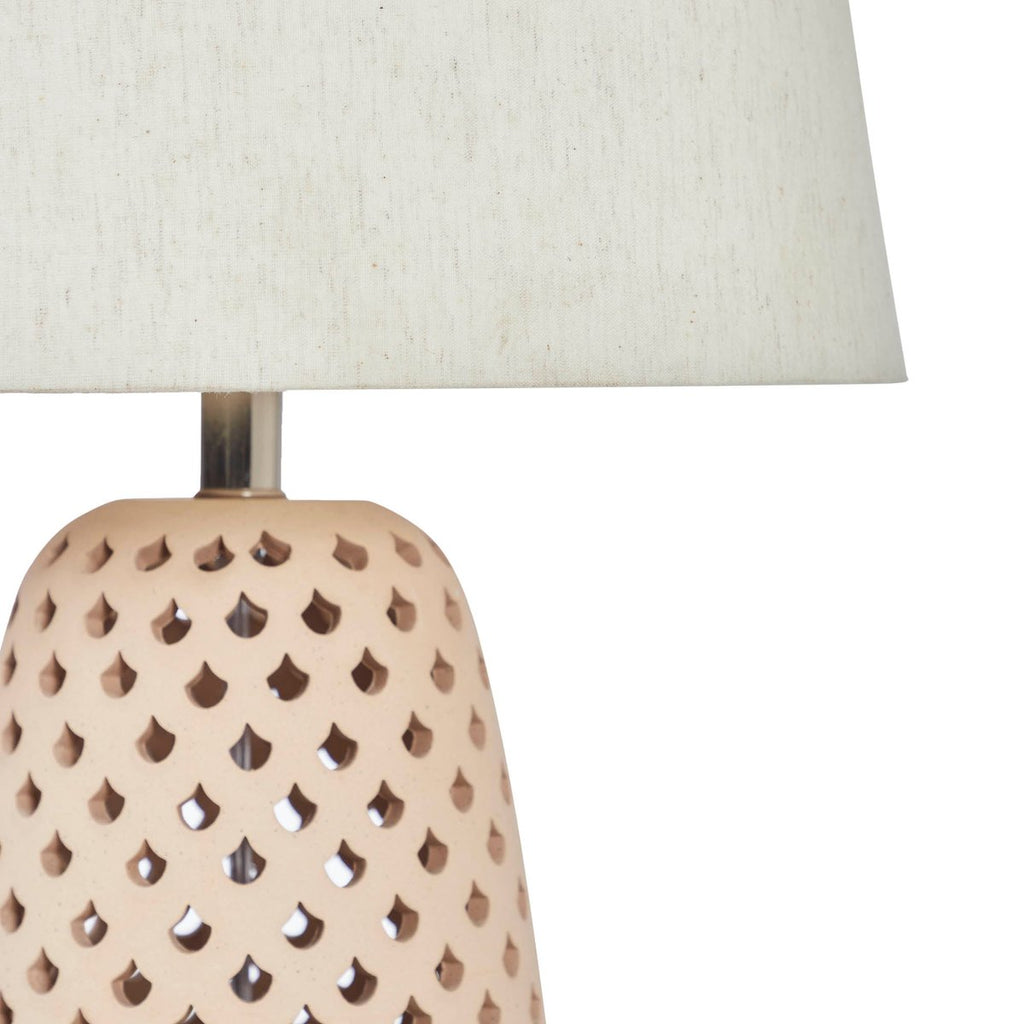 Lampe de table en céramique brun clair de 24 pouces avec abat-jour en lin