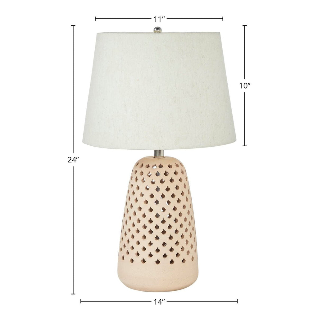Lampe de table en céramique brun clair de 24 pouces avec abat-jour en lin