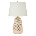 Lampe de table en céramique brun clair de 24 pouces avec abat-jour en lin