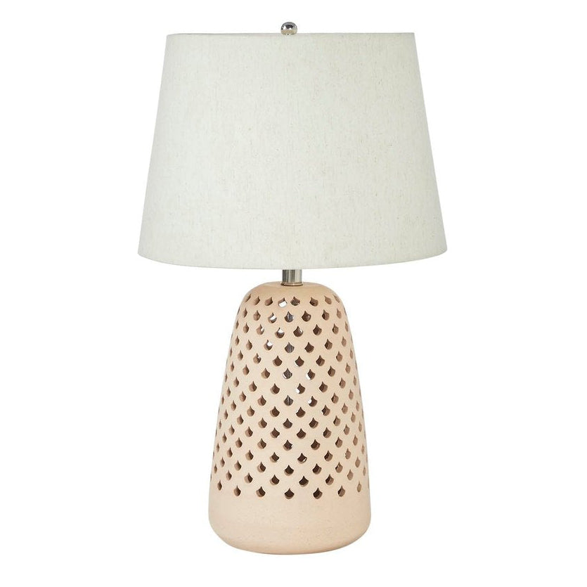 24-Inch Light Brown Ceramic Table Lamp with Linen Shade