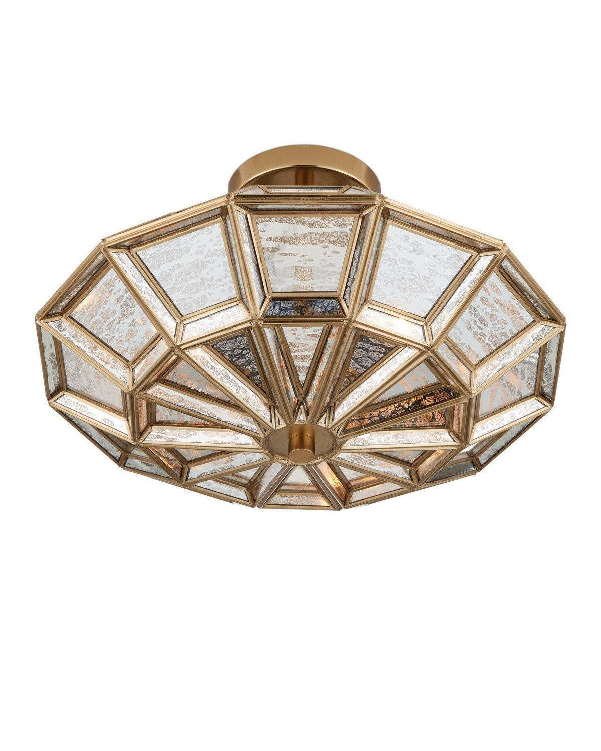 20-Inch Antique Brass and Mirrored Glass Semi-Flush Mount