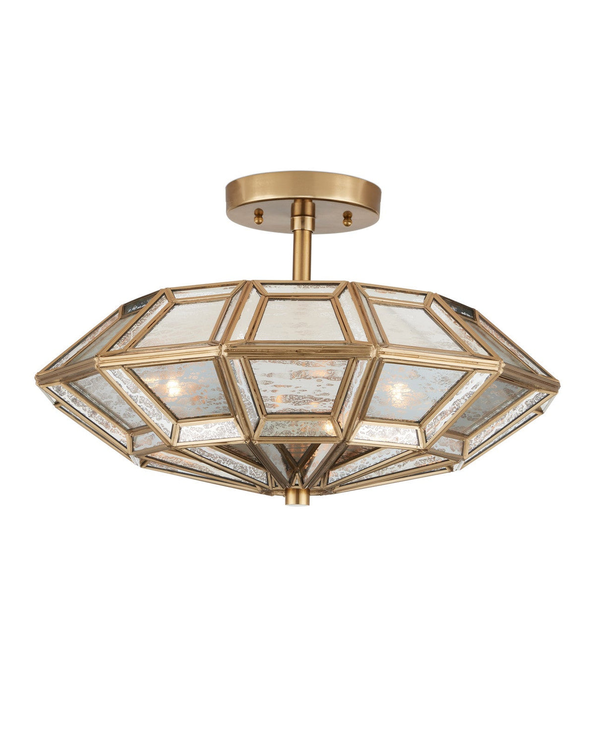20-Inch Antique Brass and Mirrored Glass Semi-Flush Mount