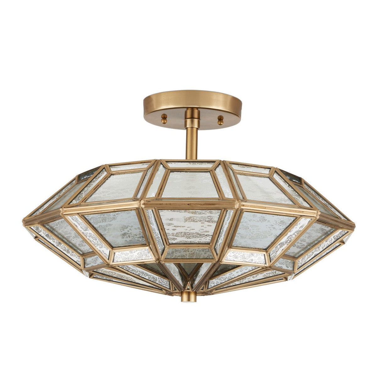 20-Inch Antique Brass and Mirrored Glass Semi-Flush Mount