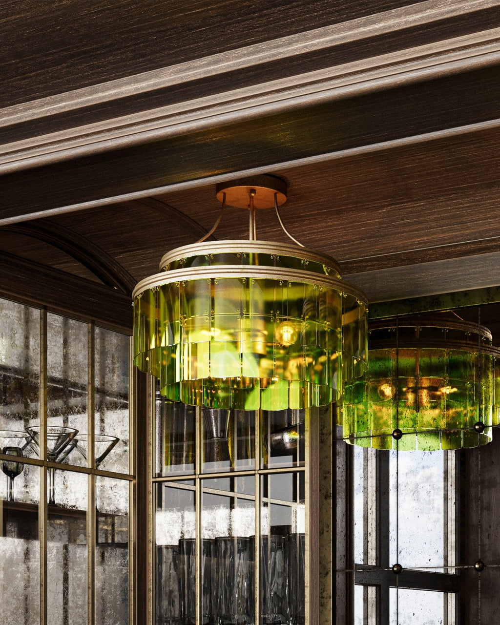 15.5-Inch Recycled Green Glass Semi-Flush Mount