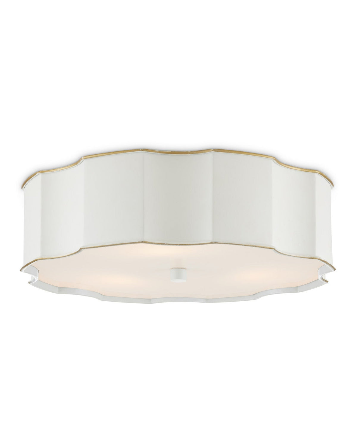 19.25-Inch Scalloped White Flush Mount with Gold Accents