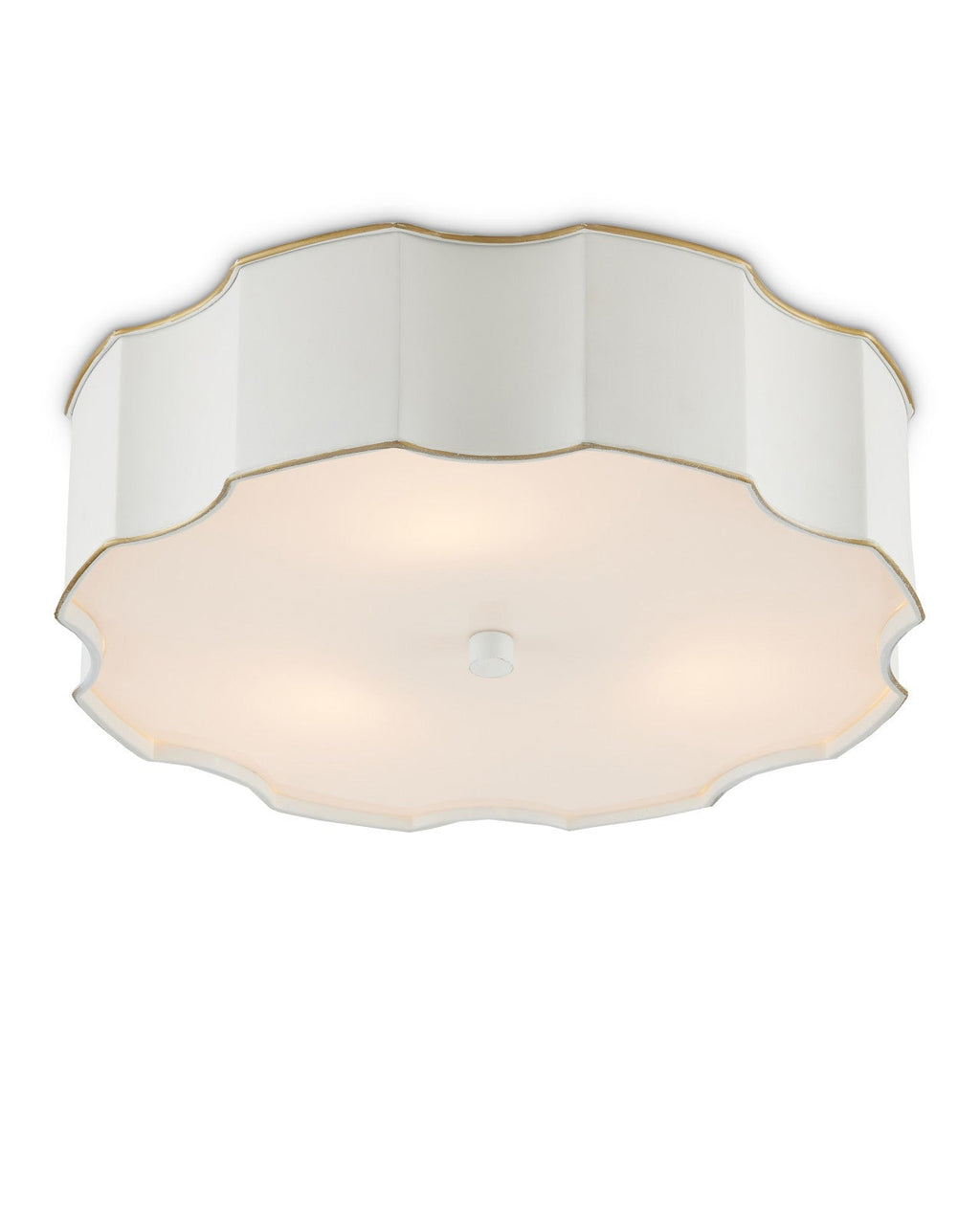 Biała lampa sufitowa przylegająca do sufitu z falistym brzegiem i złotymi akcentami, 19.25 cala
