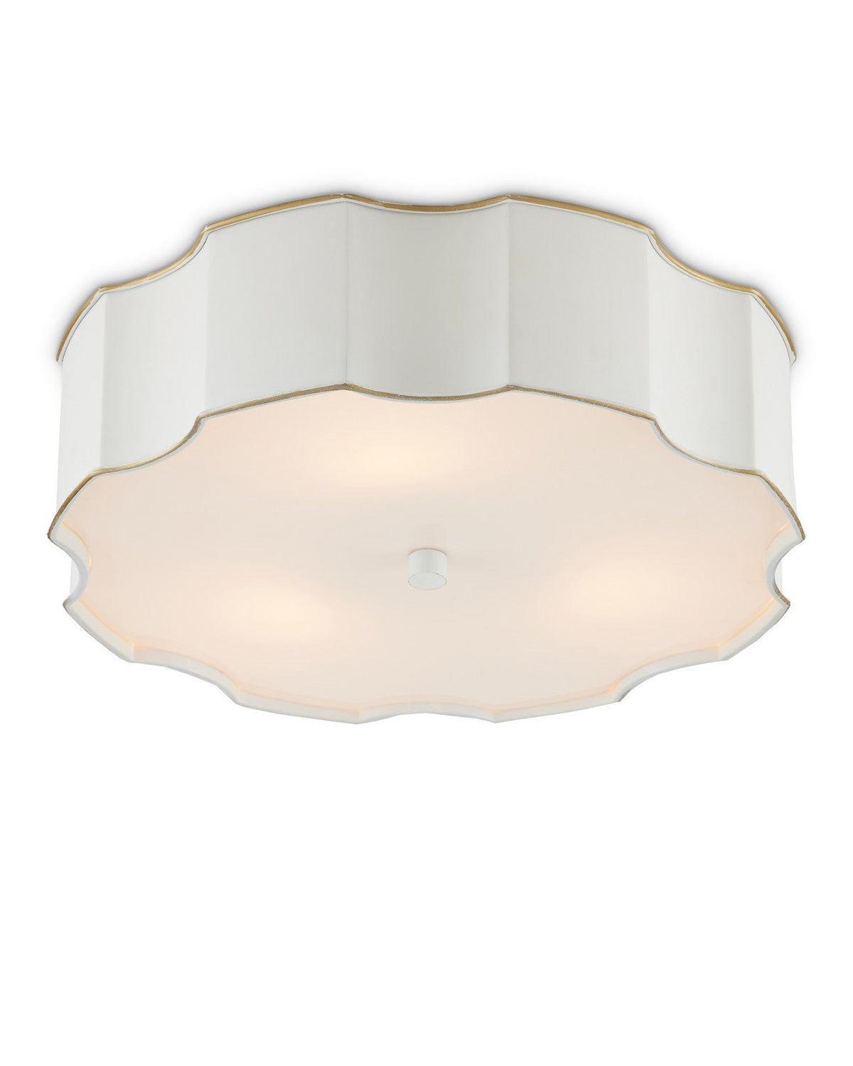 19.25-Inch Scalloped White Flush Mount with Gold Accents