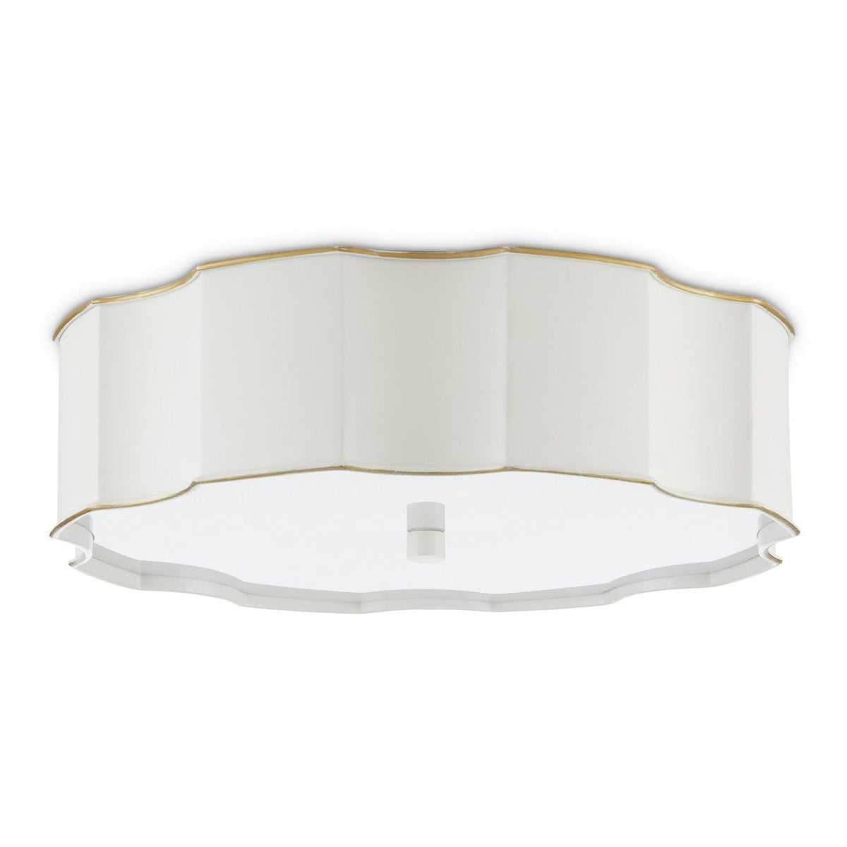 19.25-Inch Scalloped White Flush Mount with Gold Accents