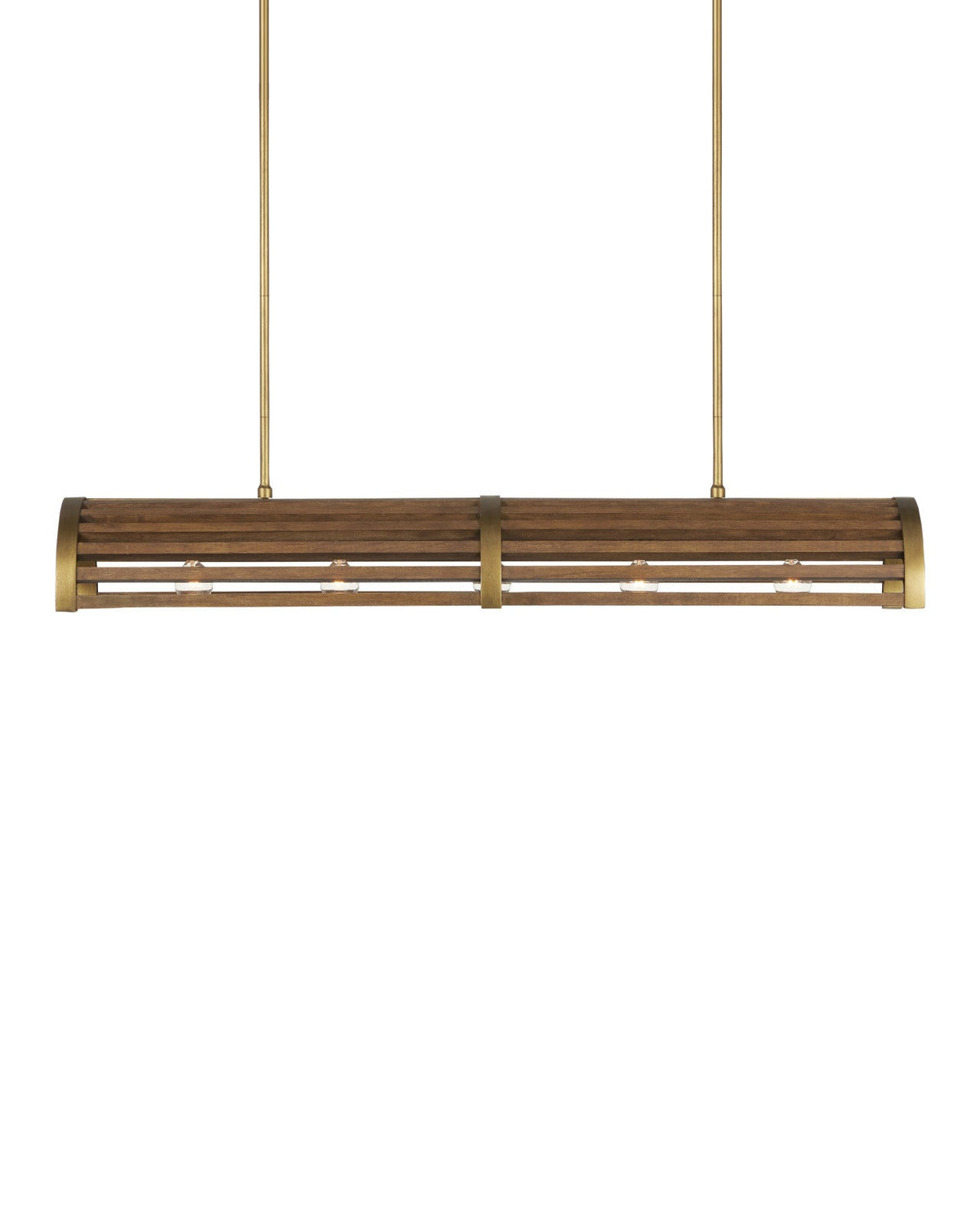 42-Inch Chestnut Wood and Brass-Finish Linear Chandelier