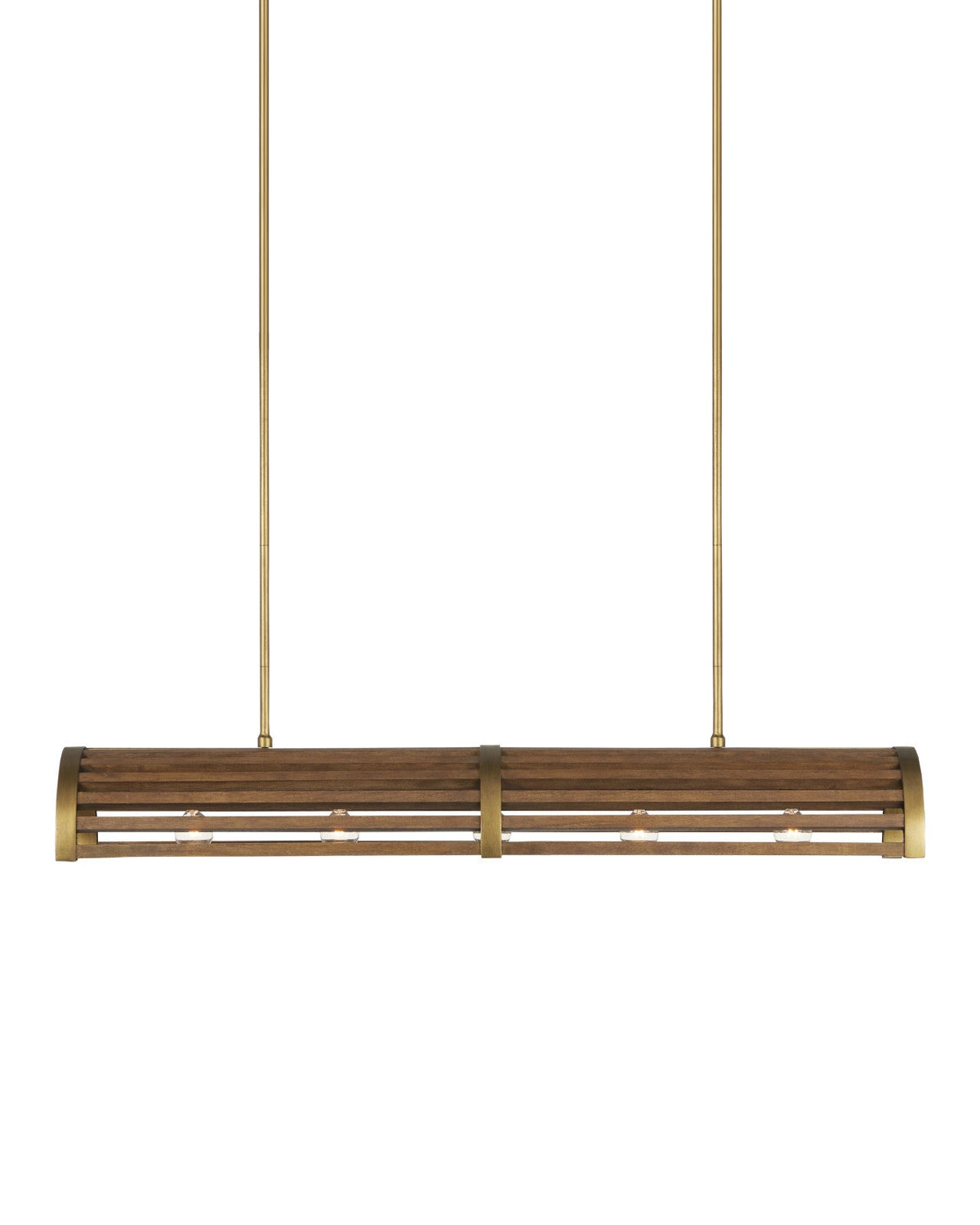 42-Inch Chestnut Wood and Brass-Finish Linear Chandelier