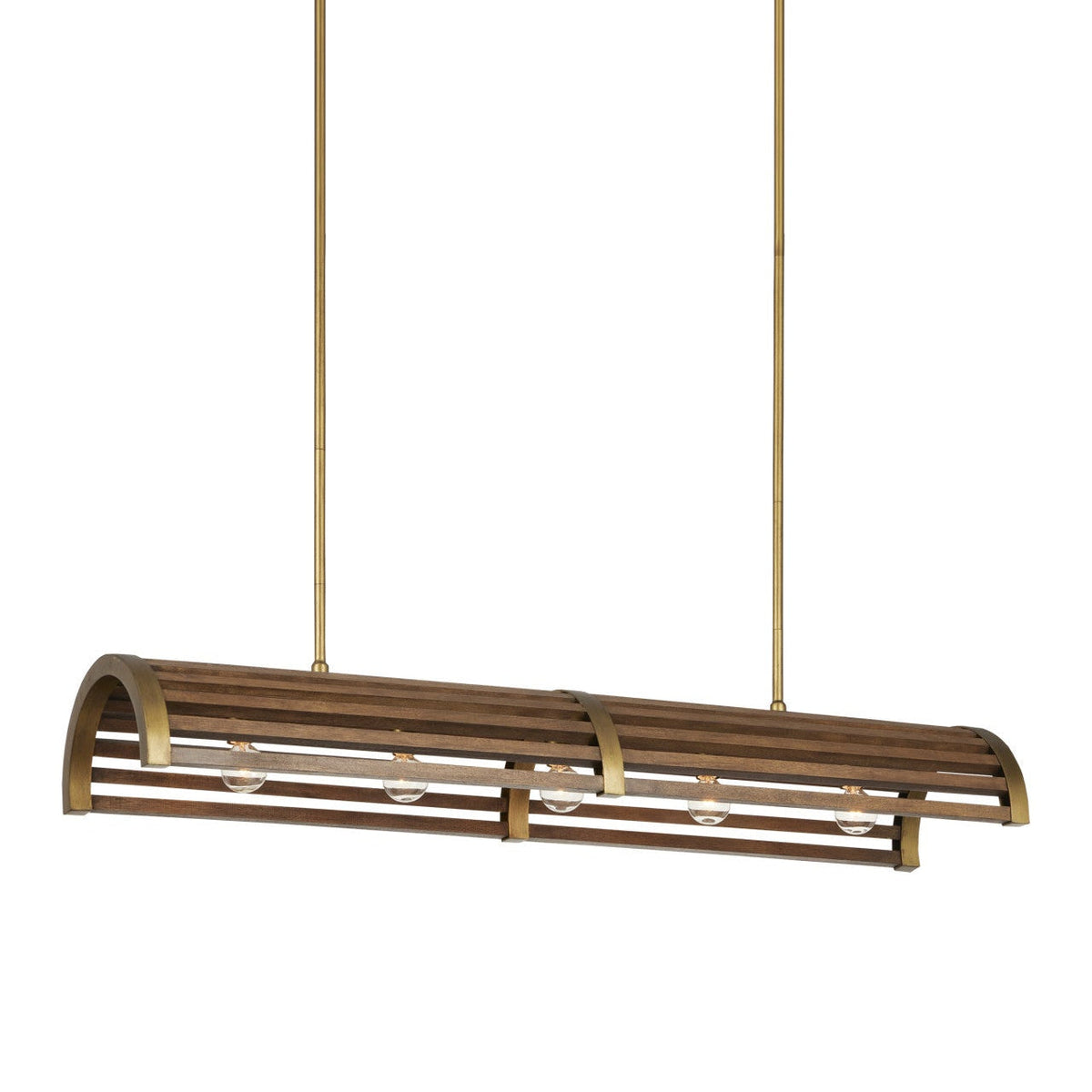 42-Inch Chestnut Wood and Brass-Finish Linear Chandelier
