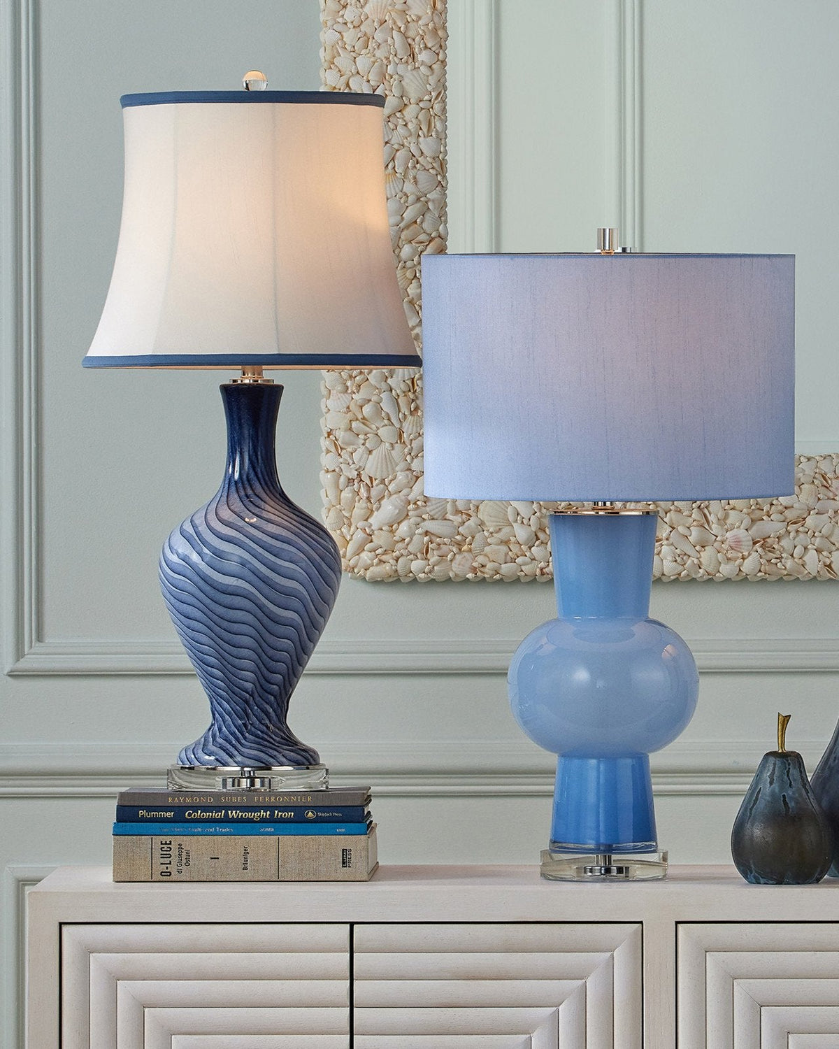 33.25-Inch Blue Swirl Glass Table Lamp with Crystal Base