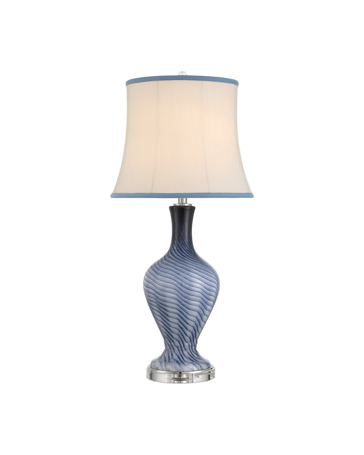 33.25-Inch Blue Swirl Glass Table Lamp with Crystal Base