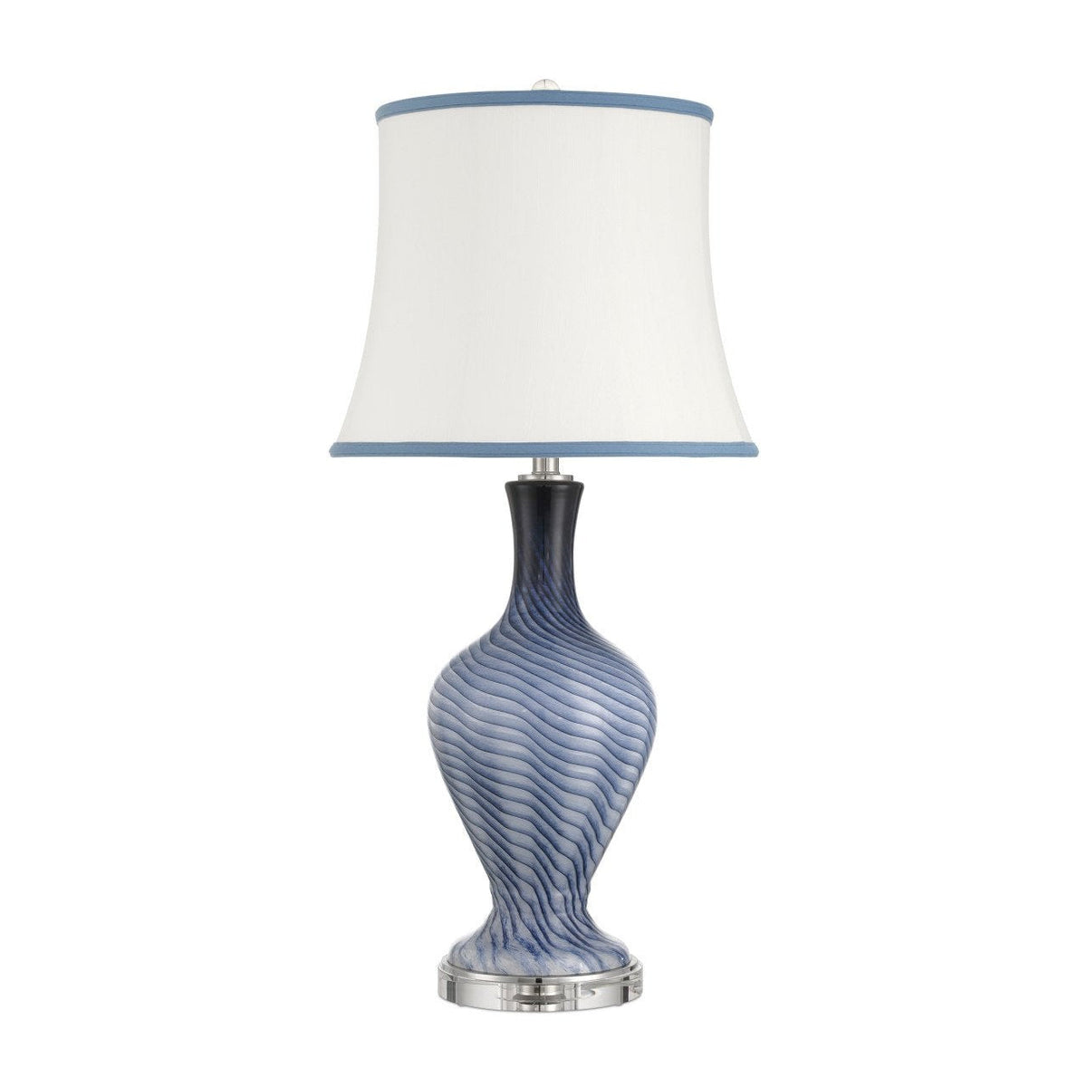 33.25-Inch Blue Swirl Glass Table Lamp with Crystal Base